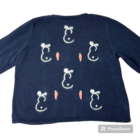 Vintage CJ Banks 1x Sweater Hand Embroidered Bunnies Carrots Easter Button Down - Picture 4 of 8